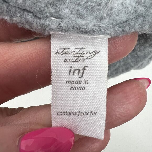 Starting Out Size Infant Beanie Hat Gray Faux Fur Pom Pom Baby Girl Winter - Picture 6 of 7